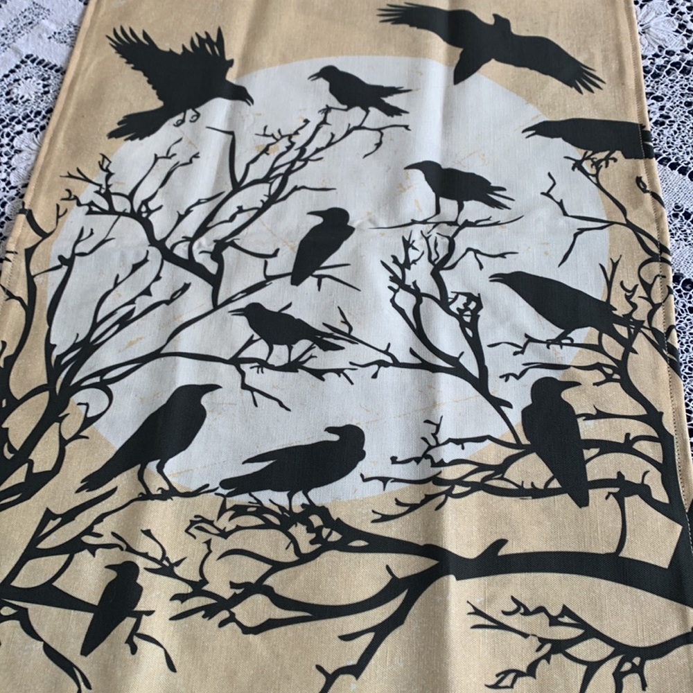 Brand new Raven flock tea towel handmade 16”x24”